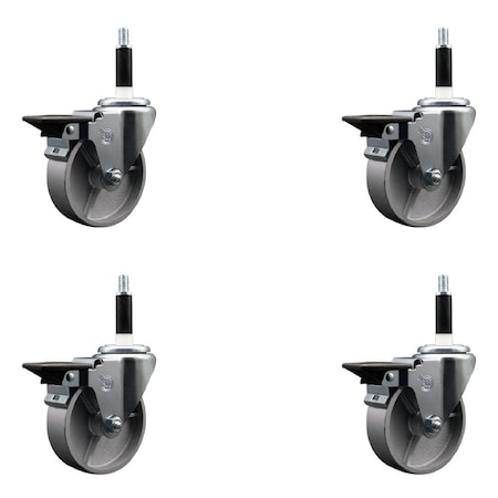 Service Caster 4'' Semi Steel Swivel 7/8'' Expanding Stem Caster Set with Brake, 4PK SCC-EX20S415-SSR-PLB-78-4